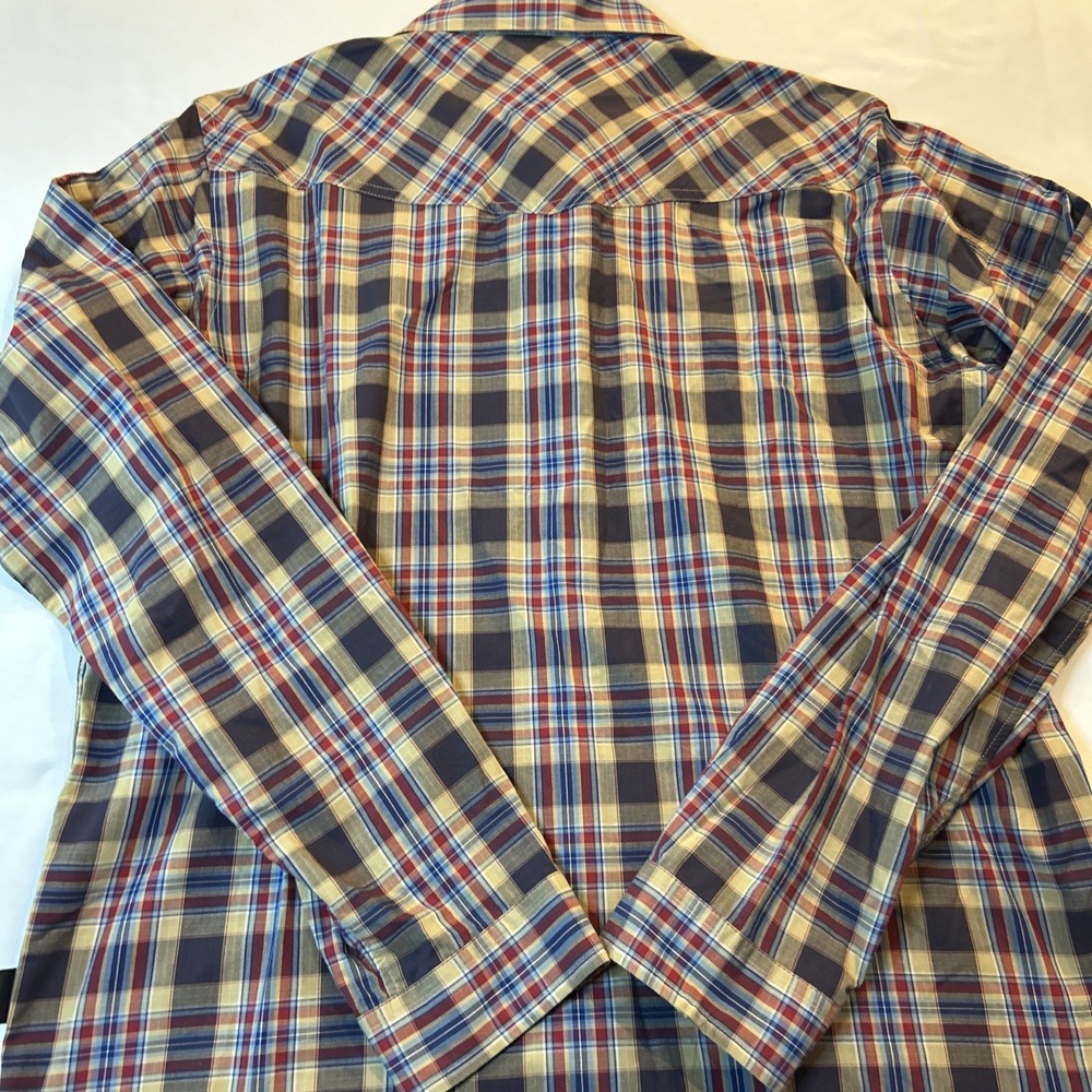 Patagonia Men's Shirt Sz Med Brown Blue Plaid Long Sleeved Button Western Hike - Picture 9 of 9